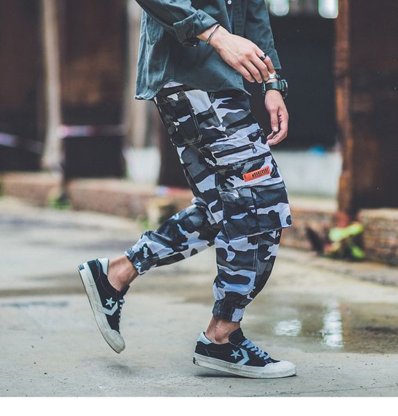 

mens hip hop streetwear cargo pants pockets baggy jogger pants cotton casual ankle-length harem pants trousers black