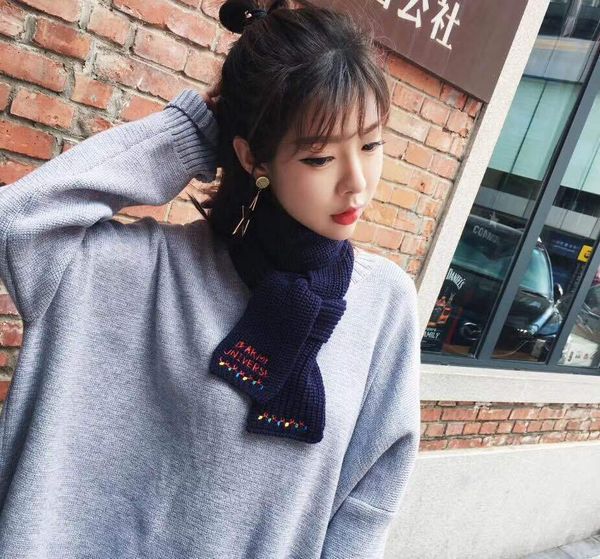 

embroidery scarf winter letter embroidery cute scarf fashion knitting wool men's and women's short necks, Blue;gray