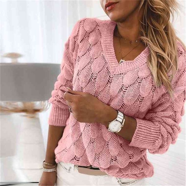 

new knitted feather hollow v-neck long sleeve sweater european and american pullover 2021 nian winter loose adult, White;black