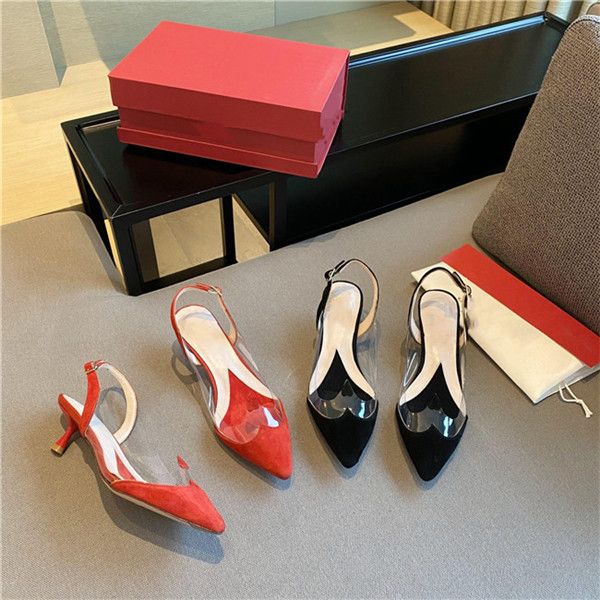 

summer satin pointed sandals with thin heels and shallow mouth back straps pvc transparent high-heeled professional women's low-cut bel, Black