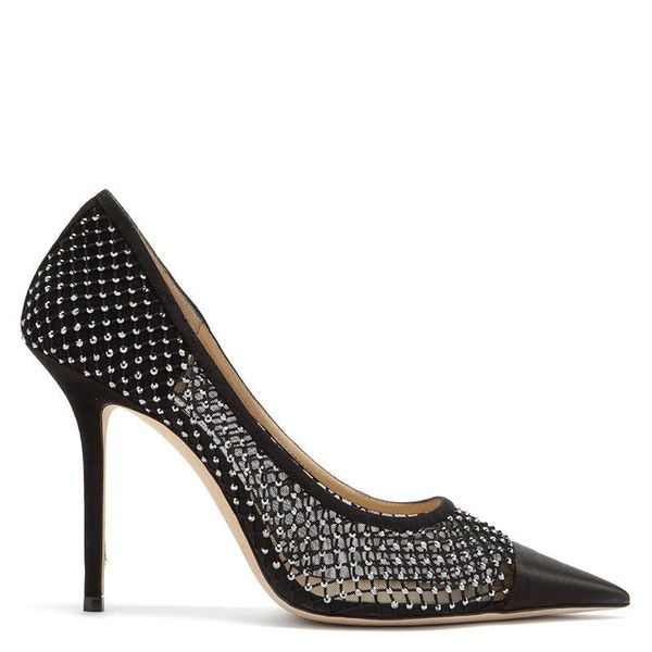 

dress shoes high heel pointed toe quality classic mesh pumps hollow stiletto wedding party plus size lady, Black