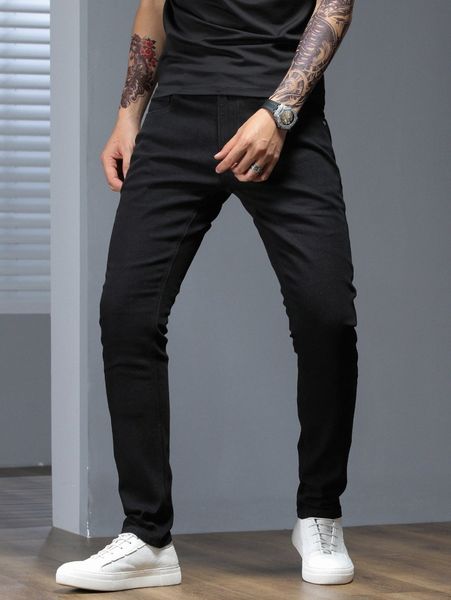

men slant pockets tapered jeans a46i#, Blue