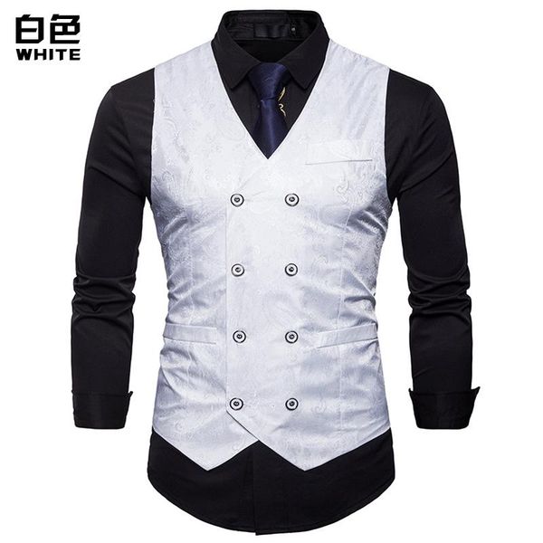 

men's vests fashion color matching gentleman formal wear casual printed vest jacket suit wedding mj178, Black;white