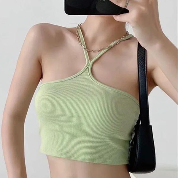 

women's tanks & camis summer simple camisole solid color backless sleeveless short corset streetwear em*, White