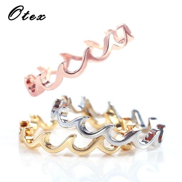 

cluster rings luxury fashion simple line wave shaped alloy rose gold color party for women korean leisure tail ring hip hop gift, Golden;silver