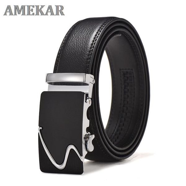 

belts 2021 brand fashion automatic buckle black genuine leather belt men's cow for men 3.5cm width, Black;brown