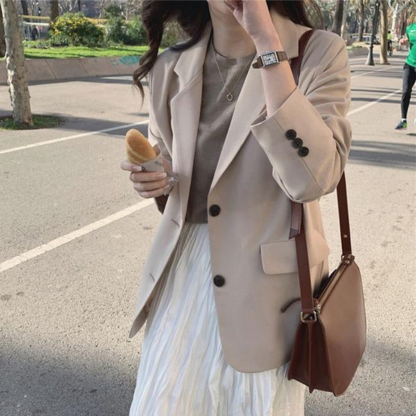 

women's suits & blazers 2021 spring autumn chic buttons pockets jackets fashionable vintage oversize elegant office lady, White;black