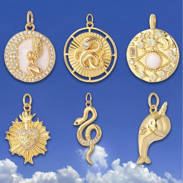 

charms evil eye snake animal jewelry make diy pendant necklace for making earrings bracelet gold copper inlaid zircon, Bronze;silver