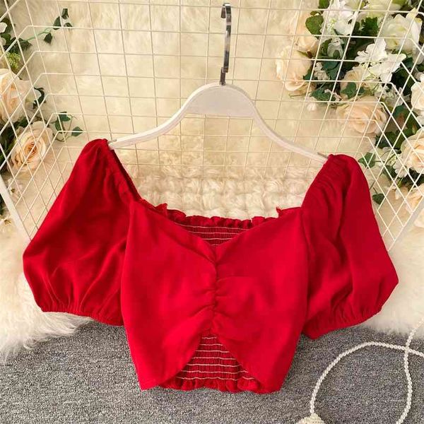 

girls short sleeve women fashion crop holiday solid color casual blouse l861 210527, White