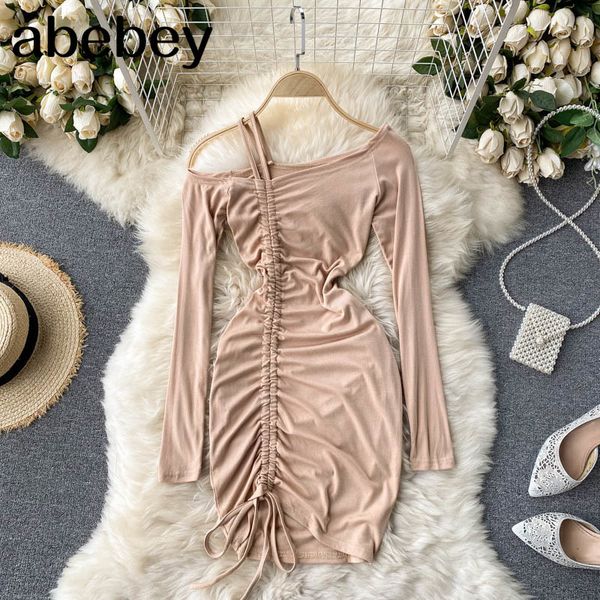 

women strap pencil dress spring korean drawstring ruched slim es off shoulder streetwear short 210512, Black;gray