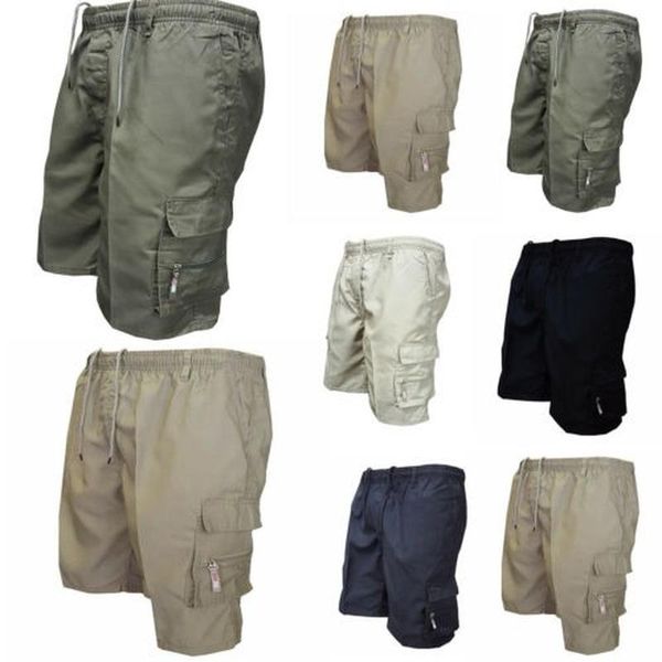 

men's jeans mens elasticated waist 3/4 cotton cargo combat shorts pants lightweight trousers, Blue
