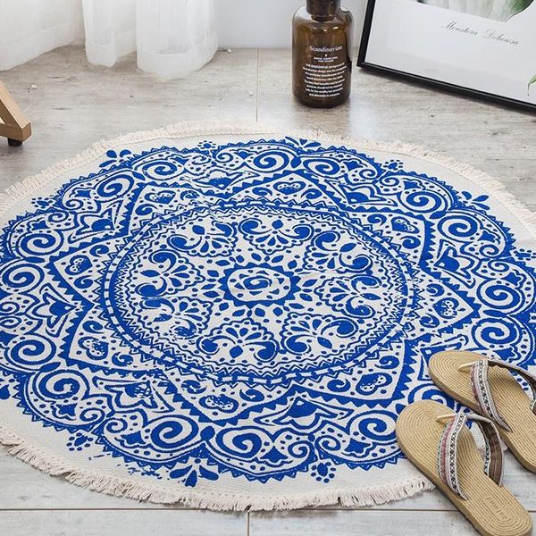 

carpets mandala retro ethnic fashion bedroom bathroom anti slip round rugs home entrance floor carpet door mat tapis tassel