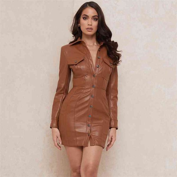 

fashion elegant women dress autumn long sleeve pu leather party club bodyconclothing 210515, Black;gray