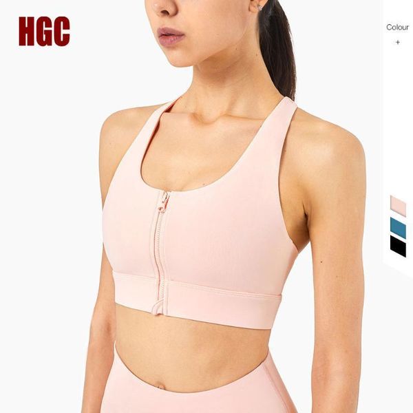 Yoga Outfit HGC Спортивный бюстгальтер Молния Высокая поддержка Удар Фитнес Сексуальное Нижнее белье Урожай Урожай Женщины Эластичный тренировочный тренажерный зал Жилет