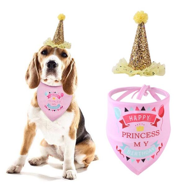

dog apparel birthday bandana and hat-birthday boy scarf party hat set the gifts pet supplies