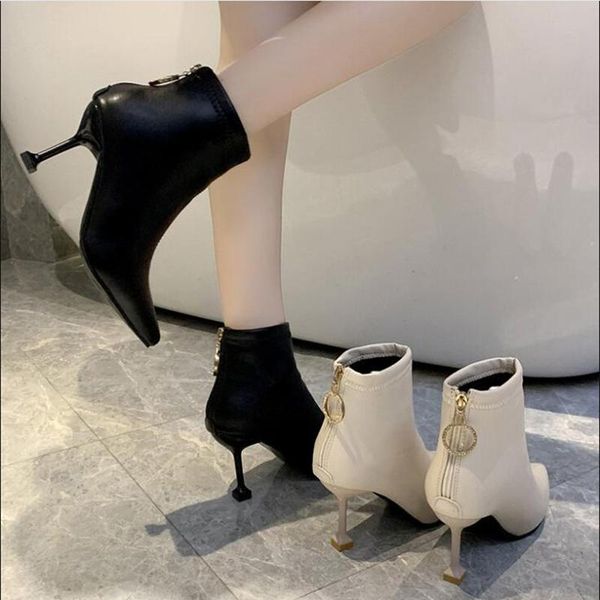 

boots ankle women shoes woman fashion high-heeled short winter 2021 style fur warm d677, Black