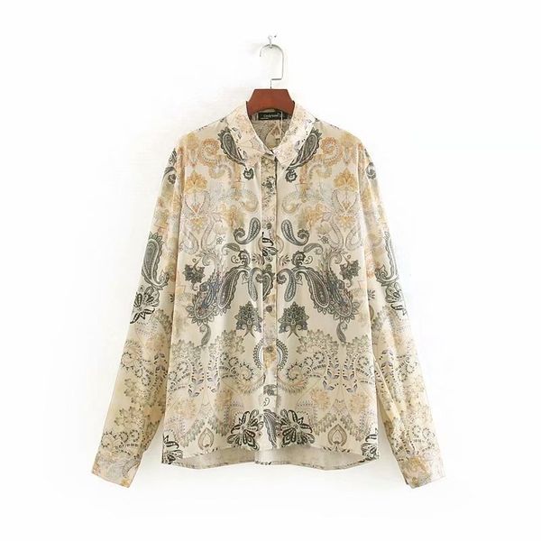 

women elegant paisley floral print casual kimono blouse shirts retro turn down collar blusas chic femininas ls4280 210419, White
