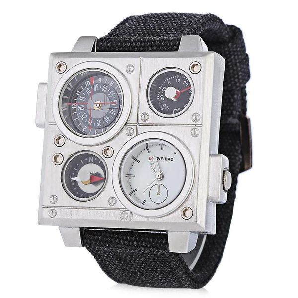 

wristwatches cool quartz watch men wrist fabric bracelet casual dual time zones military relogio masculino sports clock, Slivery;brown