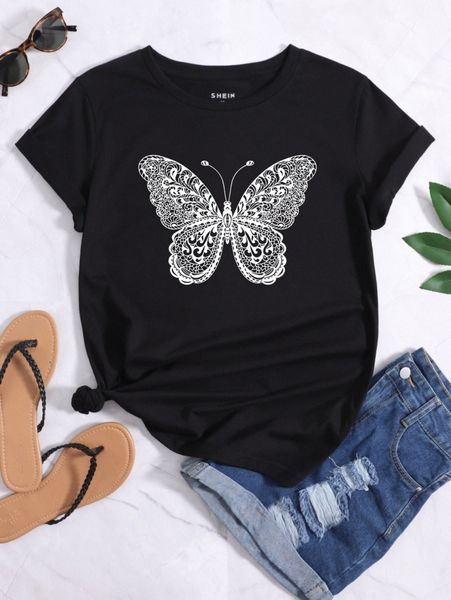 

butterfly print short sleeve tee g73s#, White