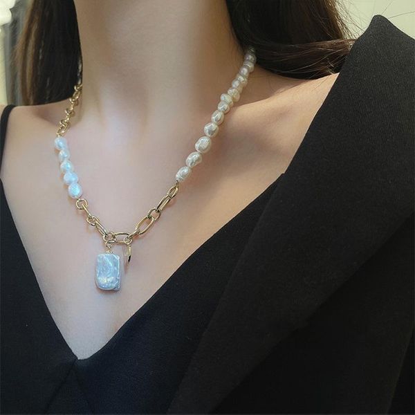 

chains baroque pearl necklace female clavicle chain sweater ins cool wind hip hop fashion design sense, Silver