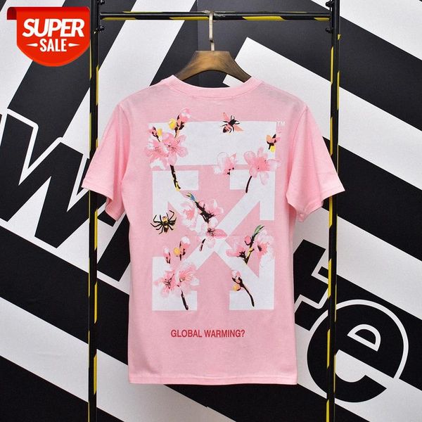 

european and american street fashion brand summer off short-sleeved t-shirt ow floral pattern men women couple round neck bottoming sh #sq3j, White;black