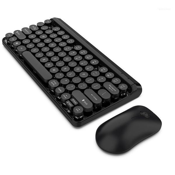 

2.4ghz wireless keyboard and mouse combo punk retro 77 keys round key cap 10m transmission multimedia for mac pc lap1