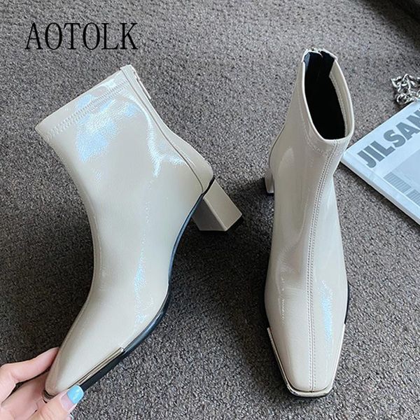 

women boots female shoes thick heel square toe ankle leather short autumn winter warm fashion 2021 arrival, Black
