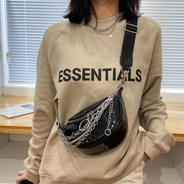 

waist bags 2021 bag for woman shoulder crossbody fashion patent leather belt chest pack female chain fanny pack11