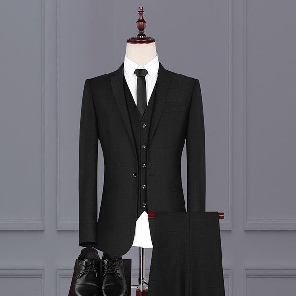 

men's suits & blazers three piece suit korean slim casual dress fashion trend handsome bridegroom wedding, White;black
