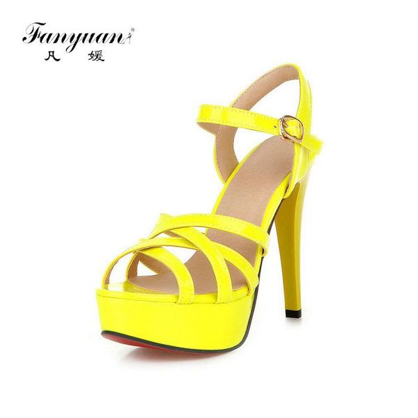 

fanyuan women shoes summer sandals platform high heel gladiator party thin heels female yellow, Black