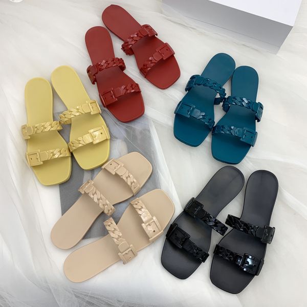 

2021 new shoes candy color chain sandals square sandals antiskid rubber shoes pvc water shoes size 41, Black