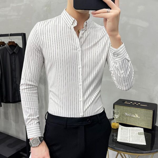 

men's casual shirts classic striped men business long sleeve shirt fashion slim fit camisa para hombre male clothing ovyz, White;black