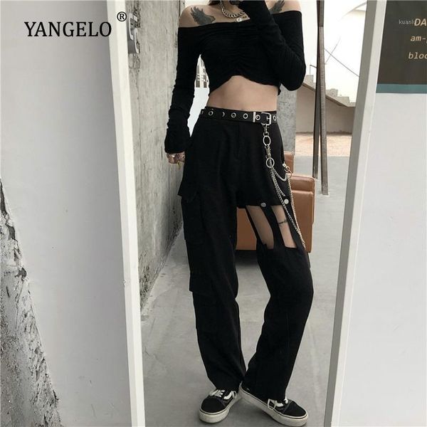 

women's pants & capris gothic clothes wide leg casual trousers for women vintage high waist tie foot design hollow stitching y2k straig, Black;white