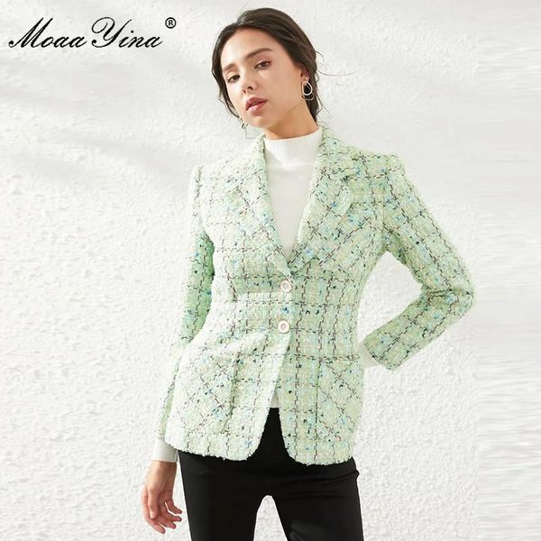 

moaayina fashion designer suit jacket coat spring autumn women's long sleeve plaid ewoolen cloth jackets, Black;brown