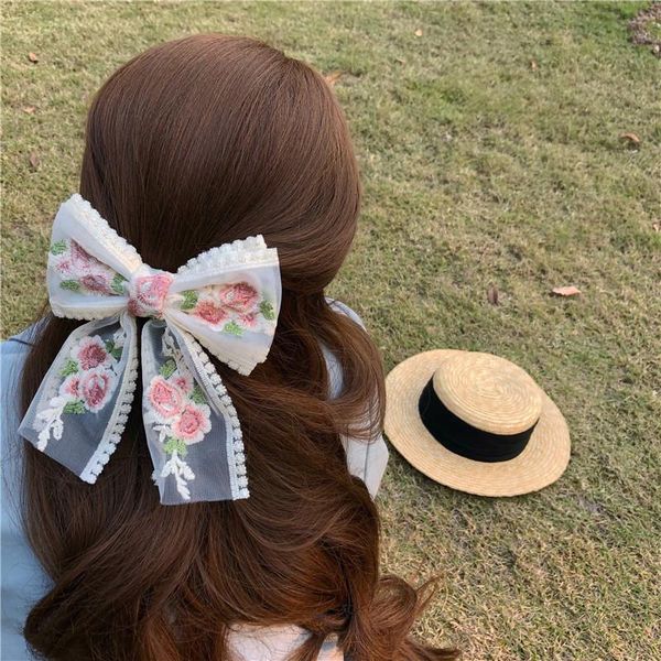 

hair clips & barrettes 2021 retro geometric pink rose lace ribbon hairpin korean flower embroidery oversized bow spring clip for women brida, Golden;silver