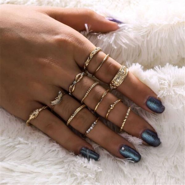 

fashion 12 piece set diamond joint tail ring female, Black