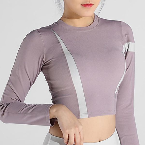 

gym clothing sport shirt yoga crop lumbar womens fitness sports solid thumb buckle tight workout long sleeve shirts, White;black