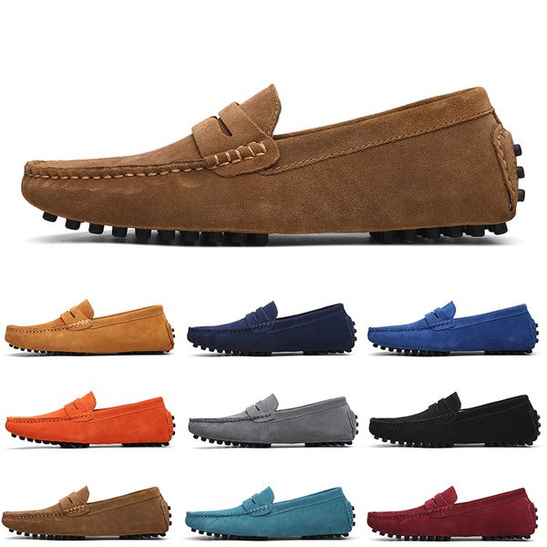 Großhandel Nicht-Marke Männer Casual Wildleder Schuhe Schwarz Blau Weinrot Grau Orange Grün Braun Herren Slip-on Lazy Leder Schuh 38-45