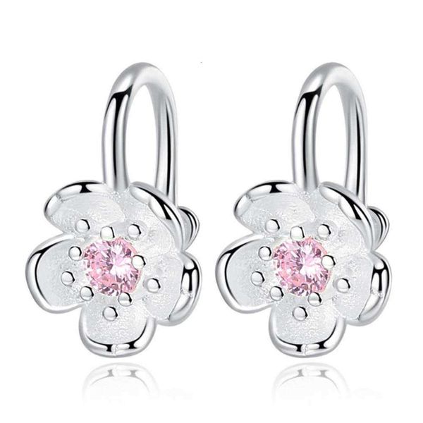 

925 fashion sterling silver pink zircon nice flower clip for baby kid girl women's ear manchet earring poison jewelry sy135, Golden