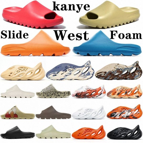 

Kanye Sandals Slides Slippers bone Resin Desert Sand foam runner Ararat Rubber West fashion Summer season 6 Brown Flat Men mens Women casual, Black