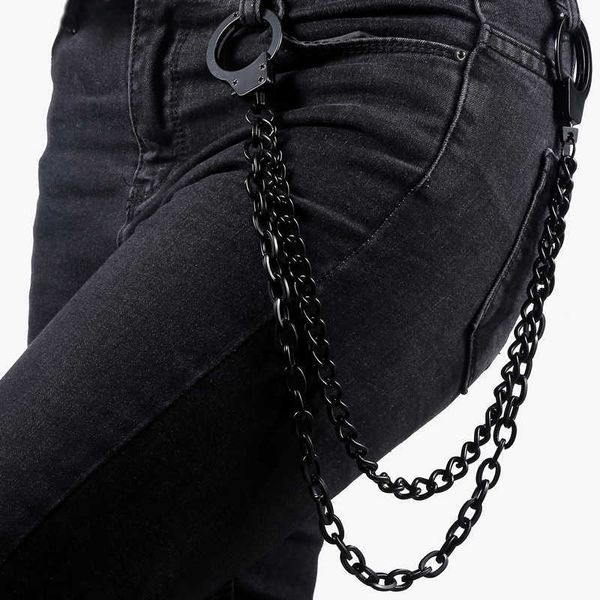 Черные тональные брюки цепь для мужчин женщин 2 линии бордюр цепь панк джин регулируемый хип-хоп металлические аксессуары одежды ювелирные изделия PC03 H0915