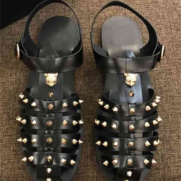 

-orignal flat heels casual sandals genuine leather party beach cool slipper shoes 38-45, Black