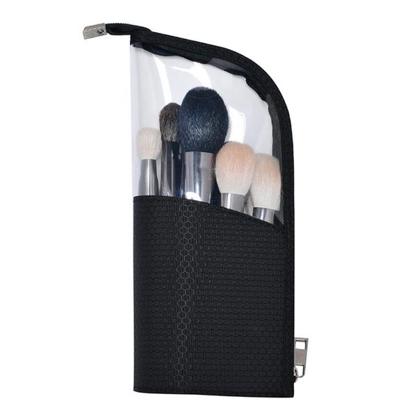 

portable waterproof cosmetic bag half transparent travel pouch makeup brush holder zipper closure stand-up organizer bags & cases