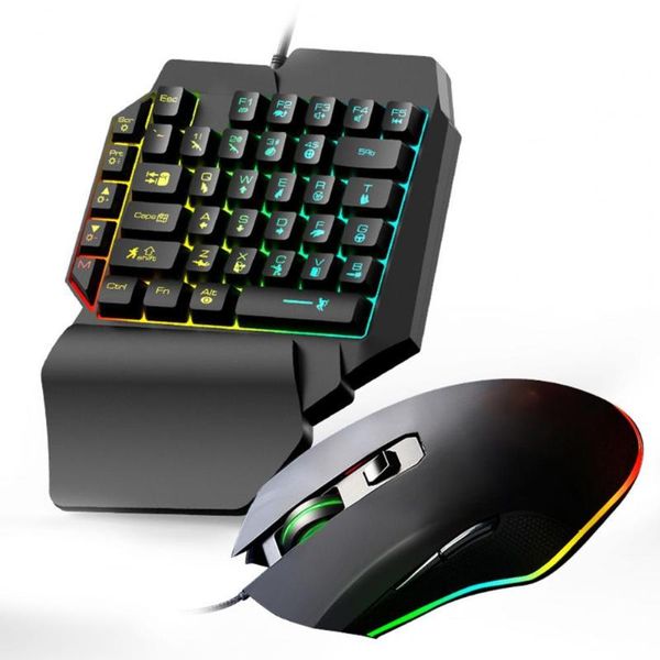 

2pcs/set t1 ergonomic design one hand usb interface wired computer keyboard mouse accessory keyboards