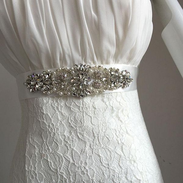 

wedding sashes women's rhinestones pearls beads handmade belt dress accessories marriage bridal, White