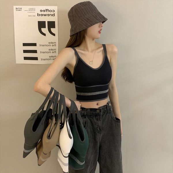 

5colors korean style camisole elastic women tanks summer sleeveless slim crop womens with bras c1615, White