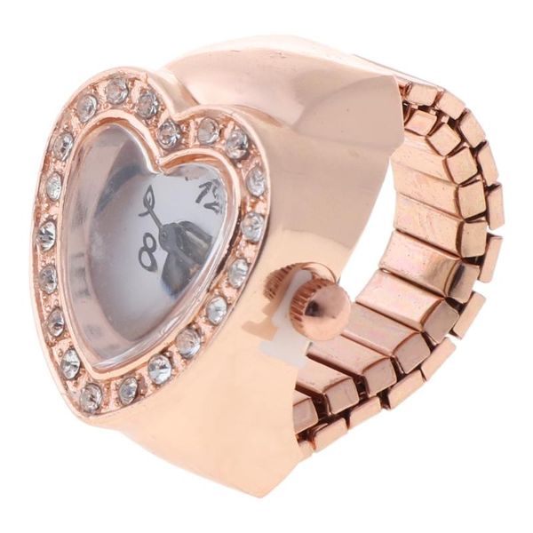 

wedding rings copper tone heart shape housing elastic band finger ring watch for women 634d, Slivery;golden