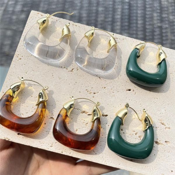 

hoop & huggie huanzhi 2021 trendy hyperbole acrylic golden metal tortoiseshell earrings for women resin transparent earring, Golden;silver