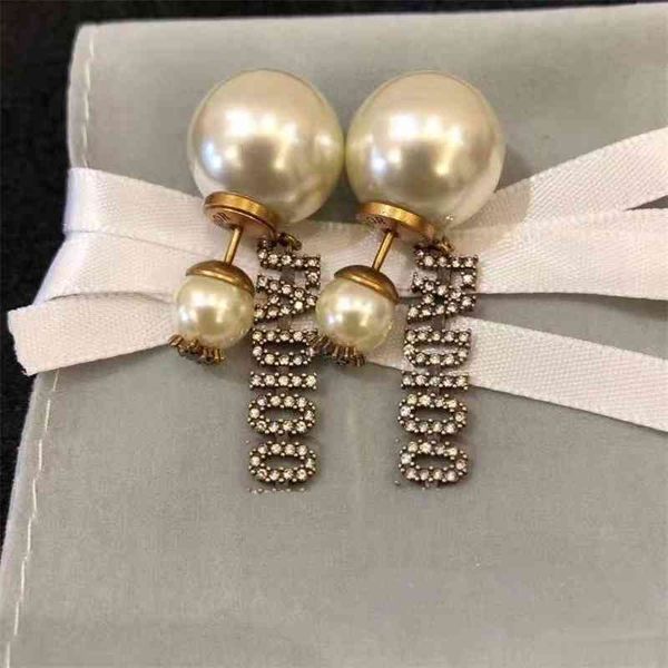 

special offer 75% off outlet online new letter full drill earrings size pearl eardrop blessing bag, Silver