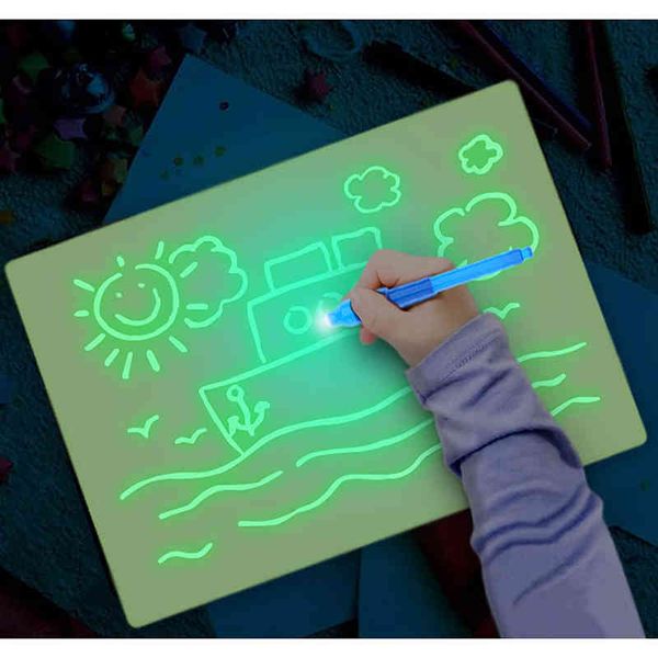 Tabuleta luminosa tabuleta tablet desenhar em escuridão luz mágica-diversão caneta fluorescente crianças brinquedo educativo crianças
